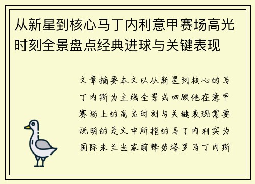 从新星到核心马丁内利意甲赛场高光时刻全景盘点经典进球与关键表现